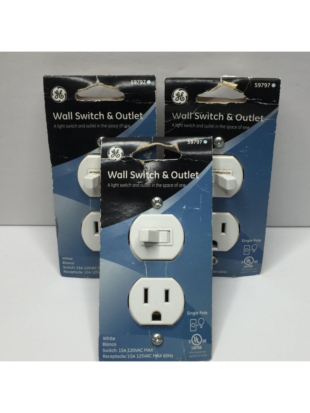 GE Wall Switch and Outlet Single Pole 15A White Set 3